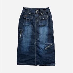 denim cargo midi maxi skirt utility dark wash - Luxury Blues size 13/14